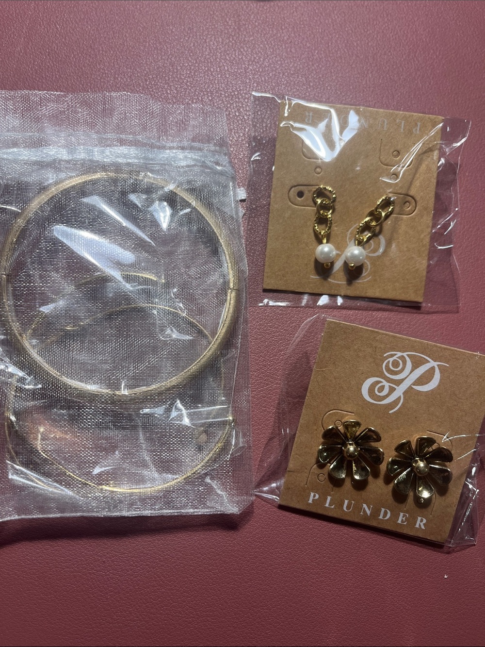 Women's Gold-Tone Hoop Bracelet Trio and 2 pair earrings